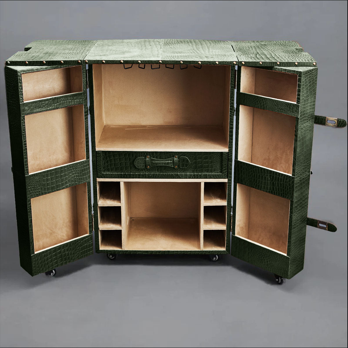 Panama Croco Medium Flap Open Bar Green