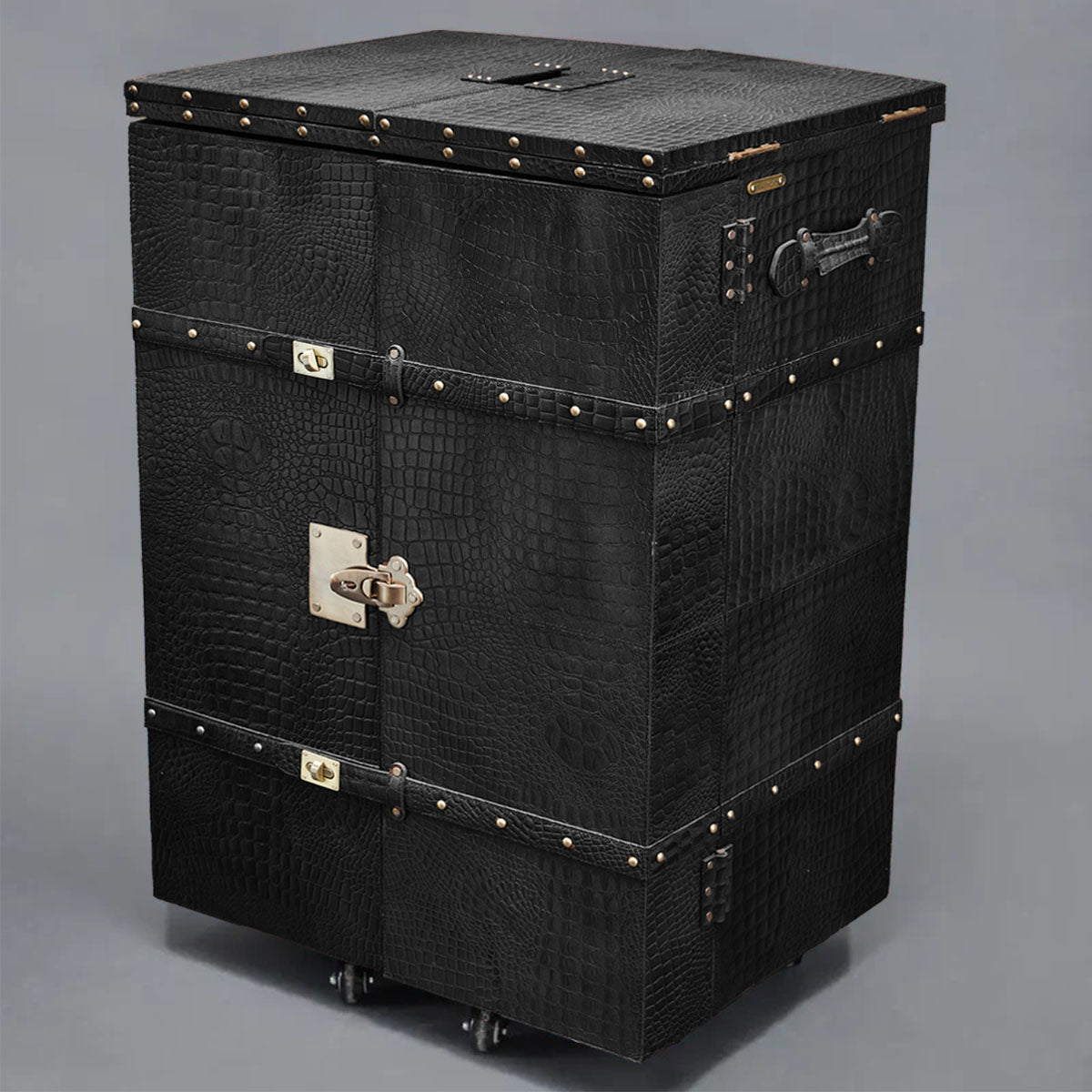 Panama Croco Medium Flap Open Bar Black