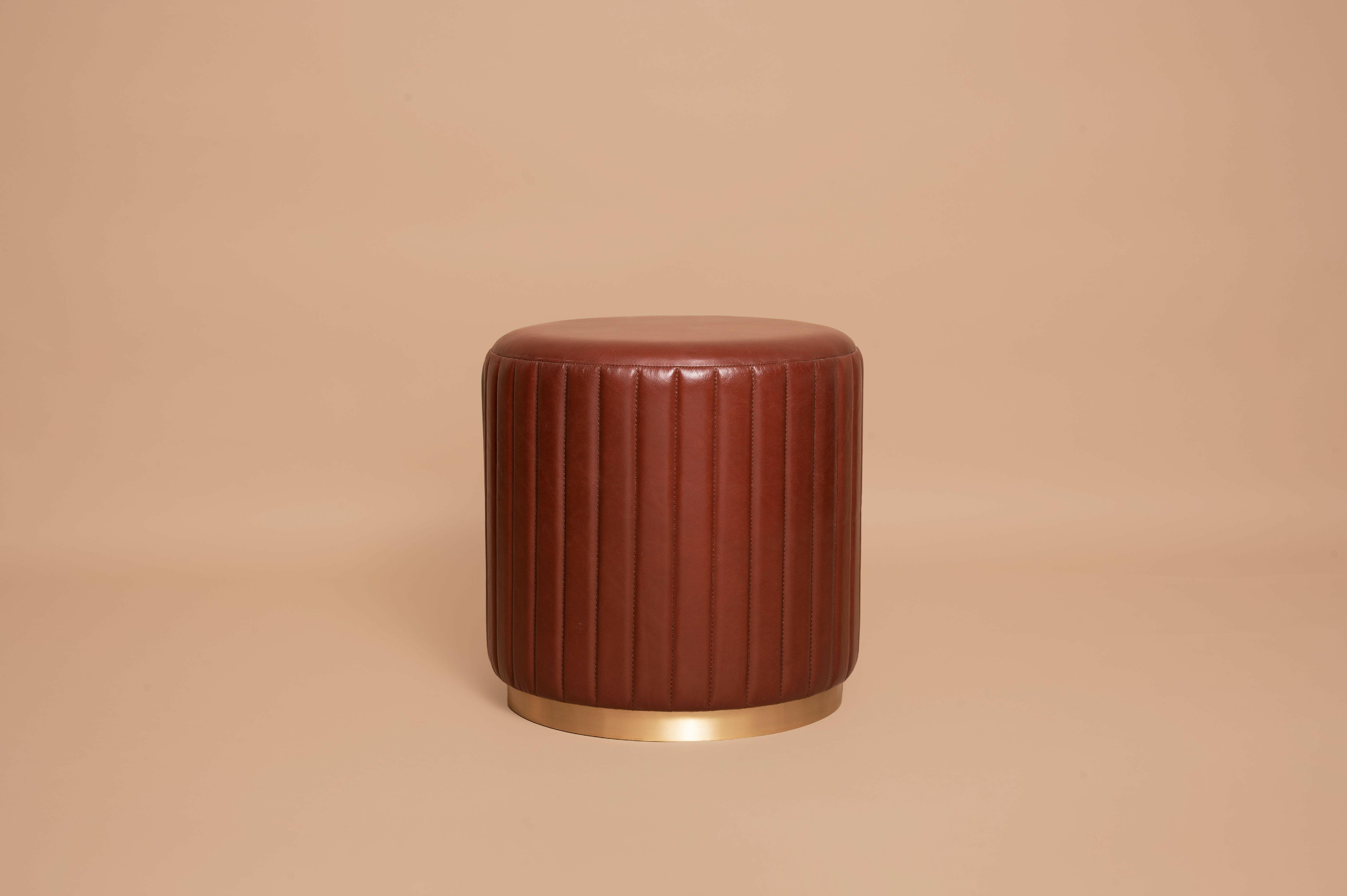 Linear Round Ottoman Cognac