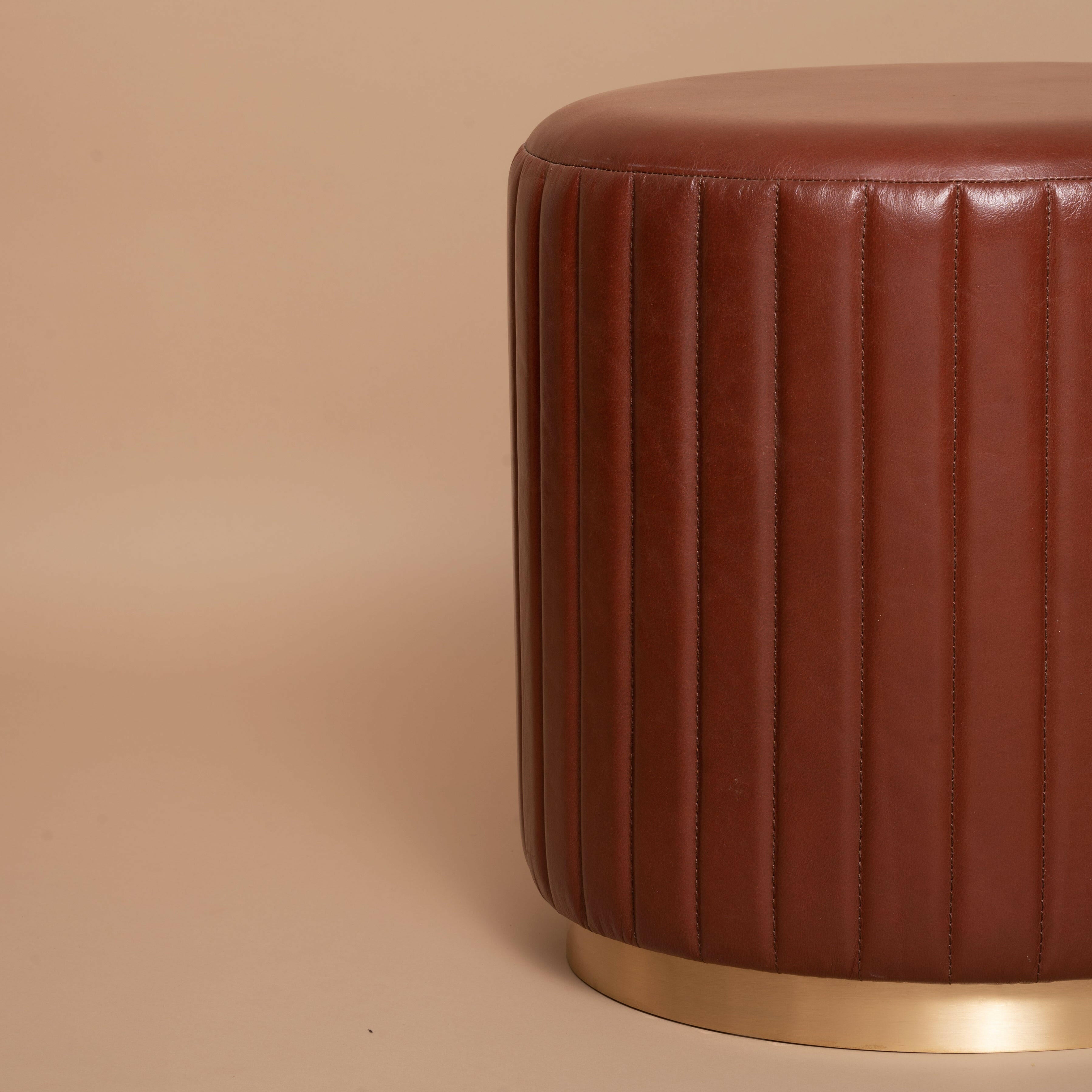 Linear Round Ottoman Cognac