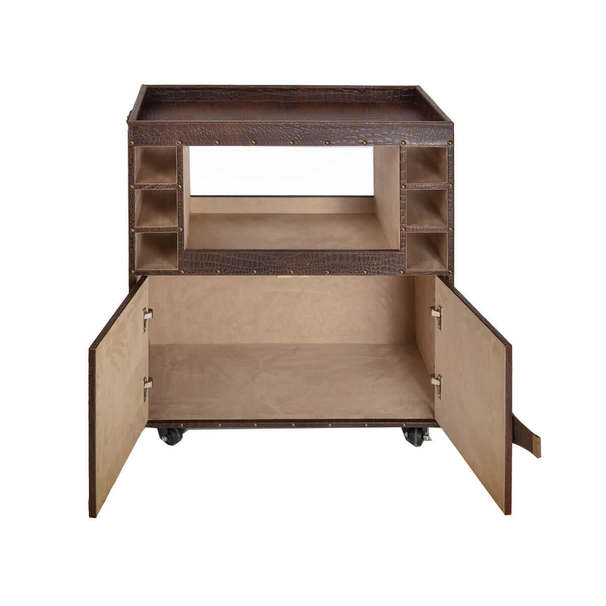 Belize Croco Leather Bar Trolley Brown