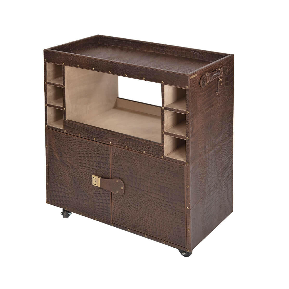 Belize Croco Leather Bar Trolley Brown