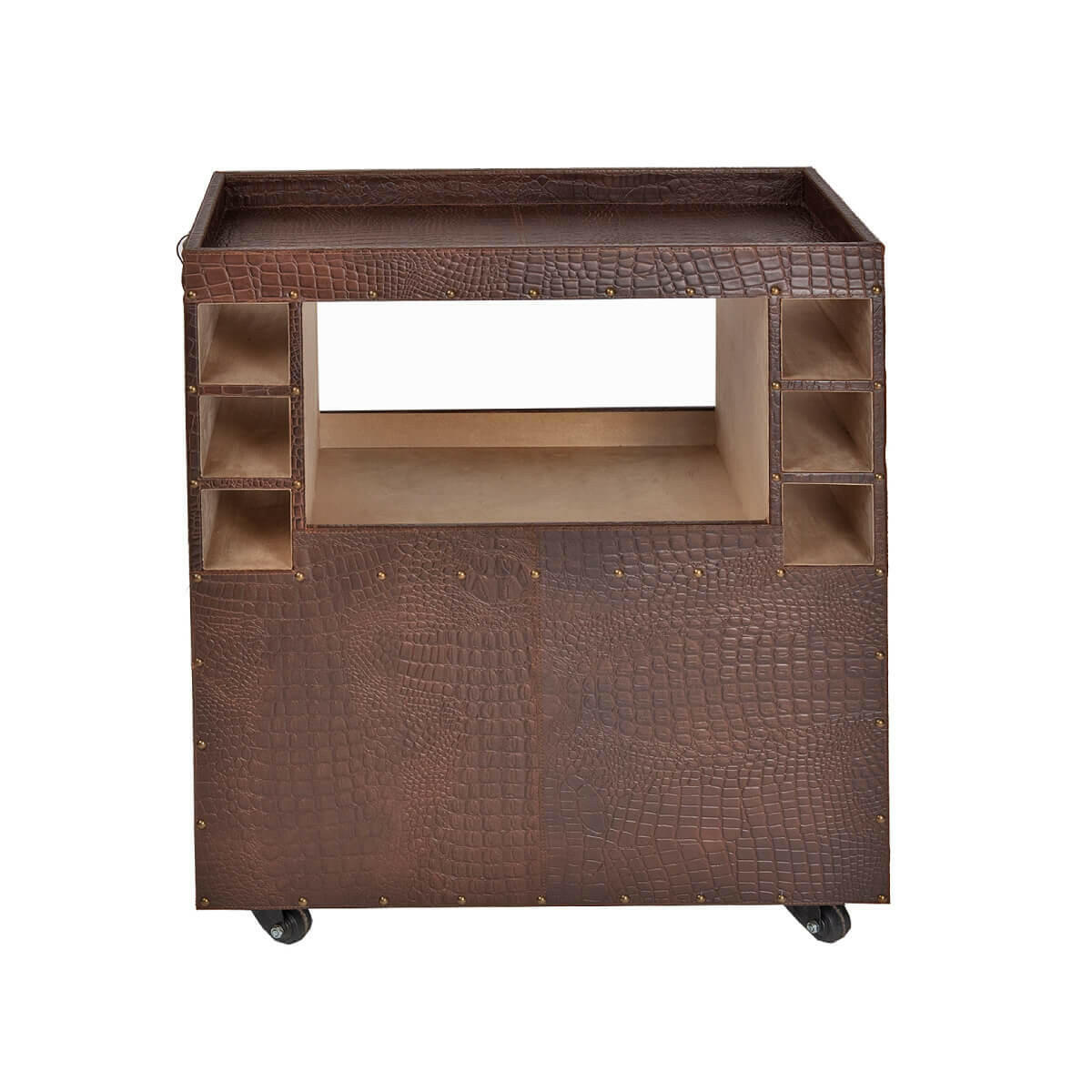 Belize Croco Leather Bar Trolley Brown