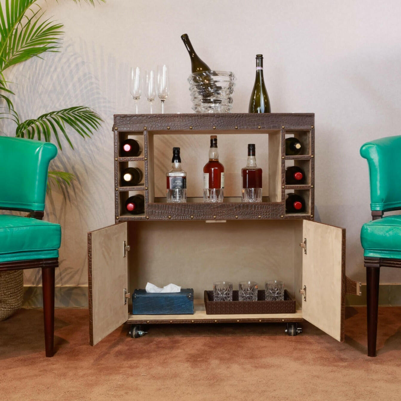 Belize Croco Leather Bar Trolley Brown - Three Sixty Life