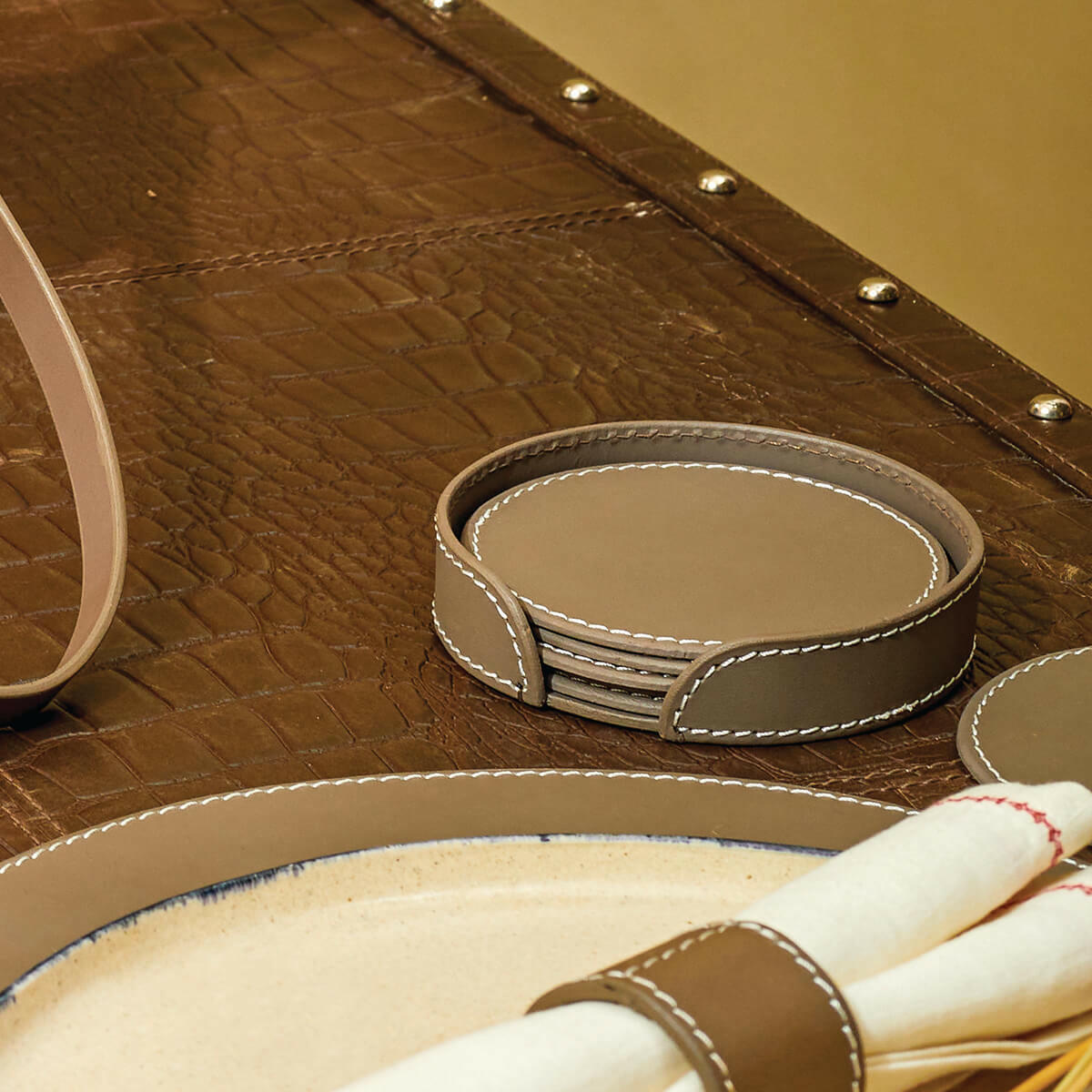 Modella Round Coasters Set Of 6 Taupe