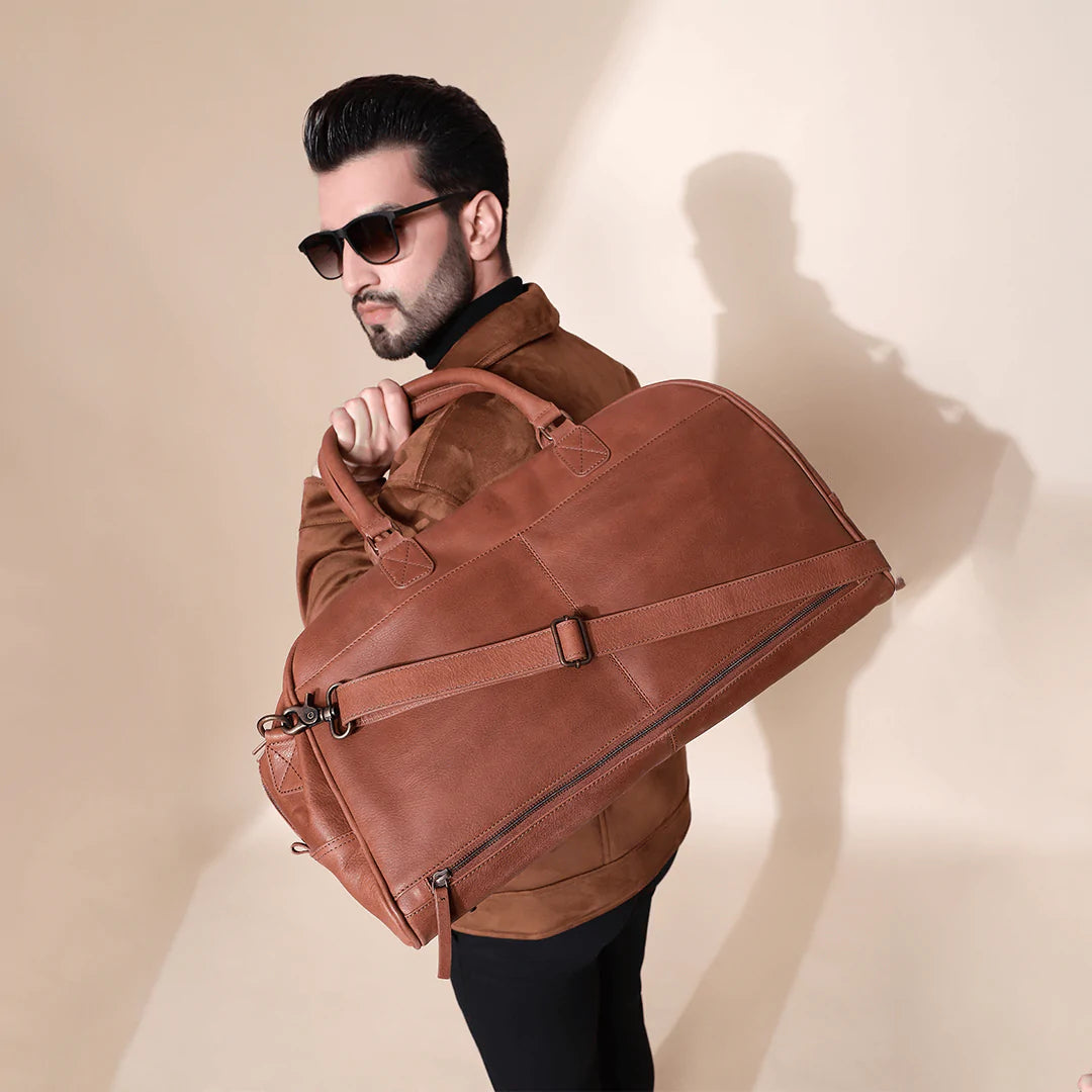 Duffle Bag Cow Wash Genuine Leather Tan