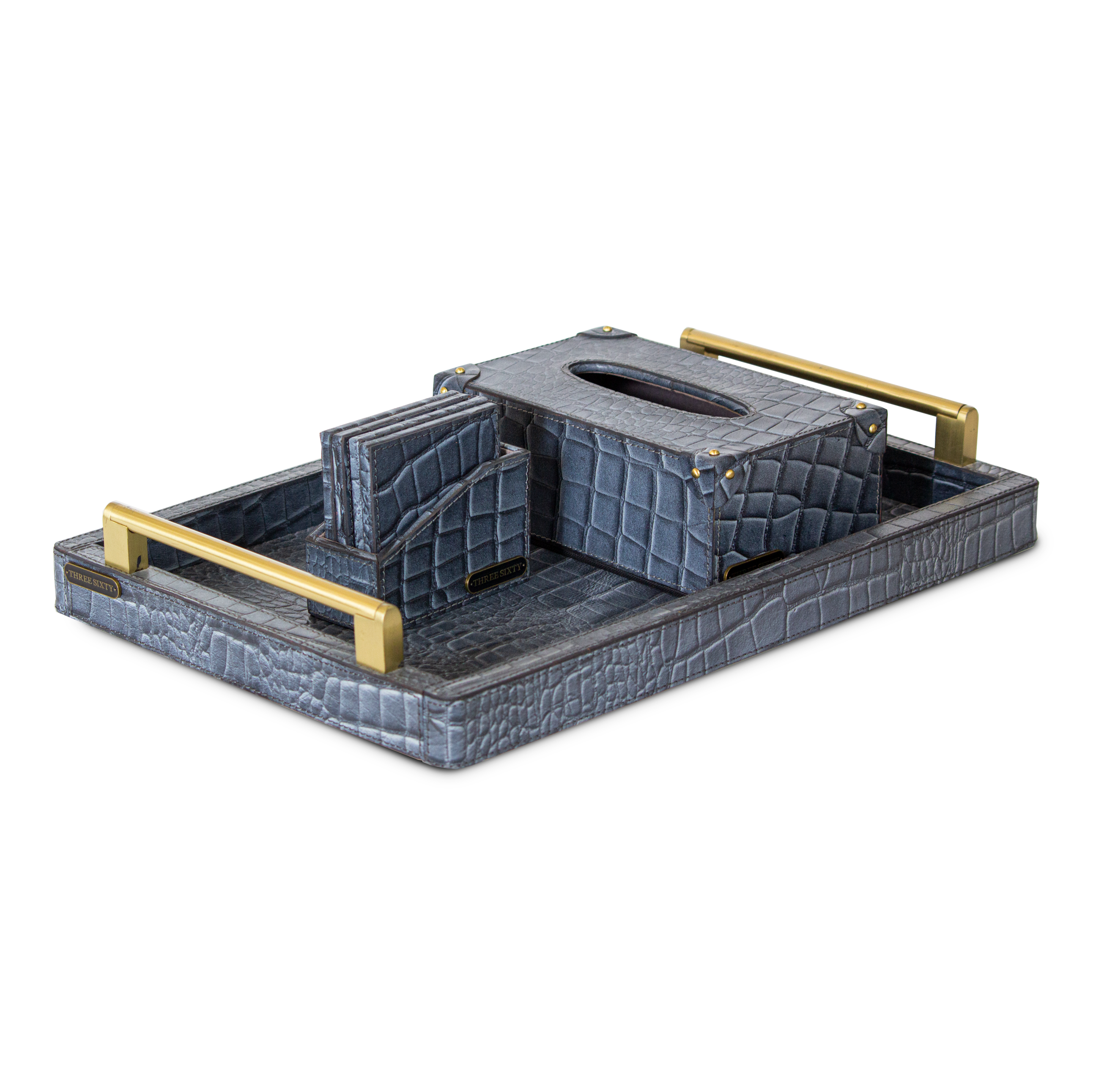 Eden Tray Set with Tissue Box & Coasters Grey