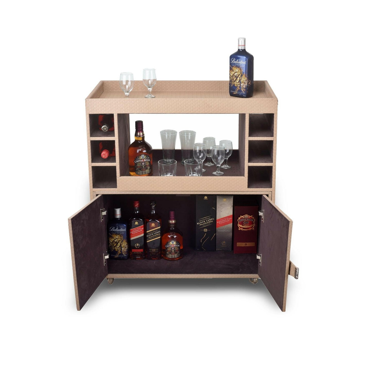 Double Door Bar Trolley Beige