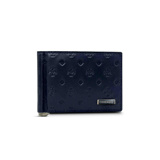 Genuine Leather Money Clip Wallet Navy Blue