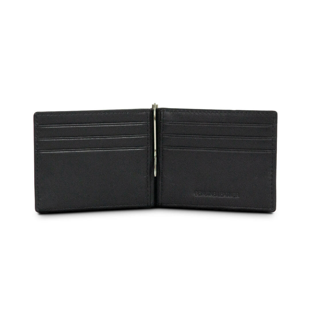 Genuine Leather Money Clip Wallet Black