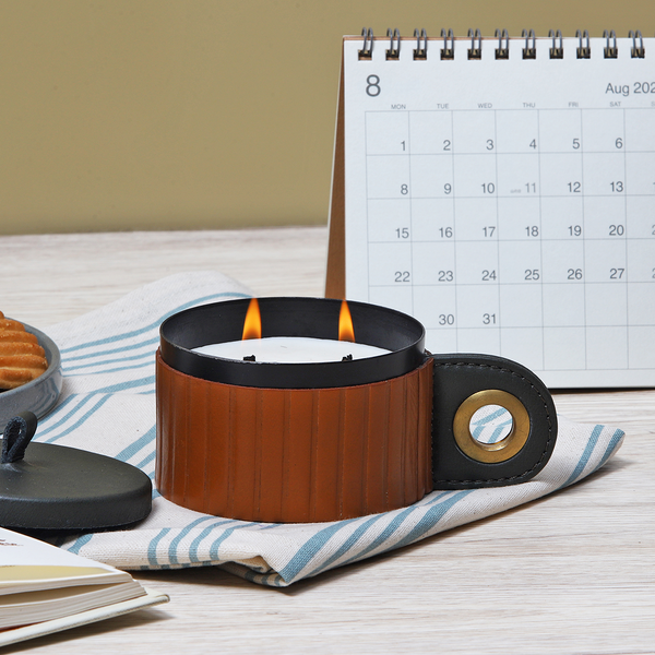 Scented Candle with Tan Leather Cladding