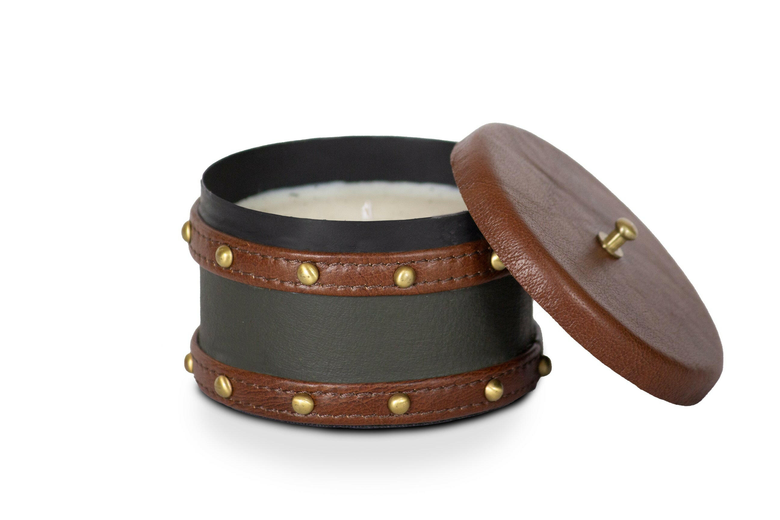Scented Candle with Olive Leather Cladding