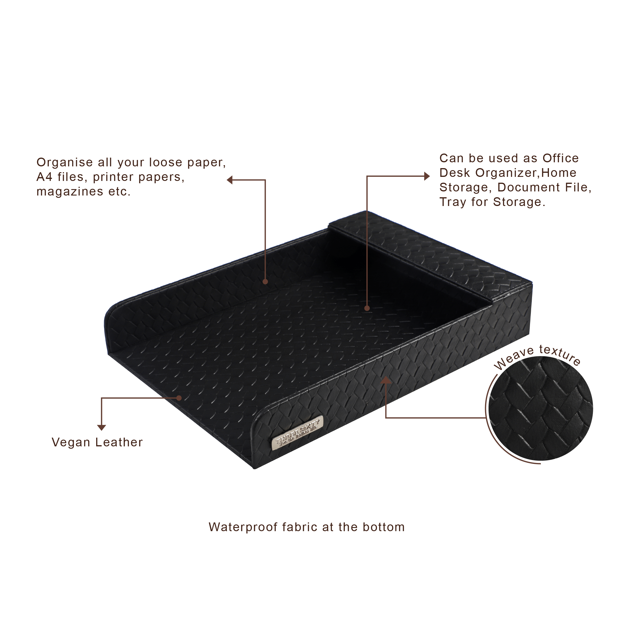Entwine Paper Tray A4 in Faux Leather Black