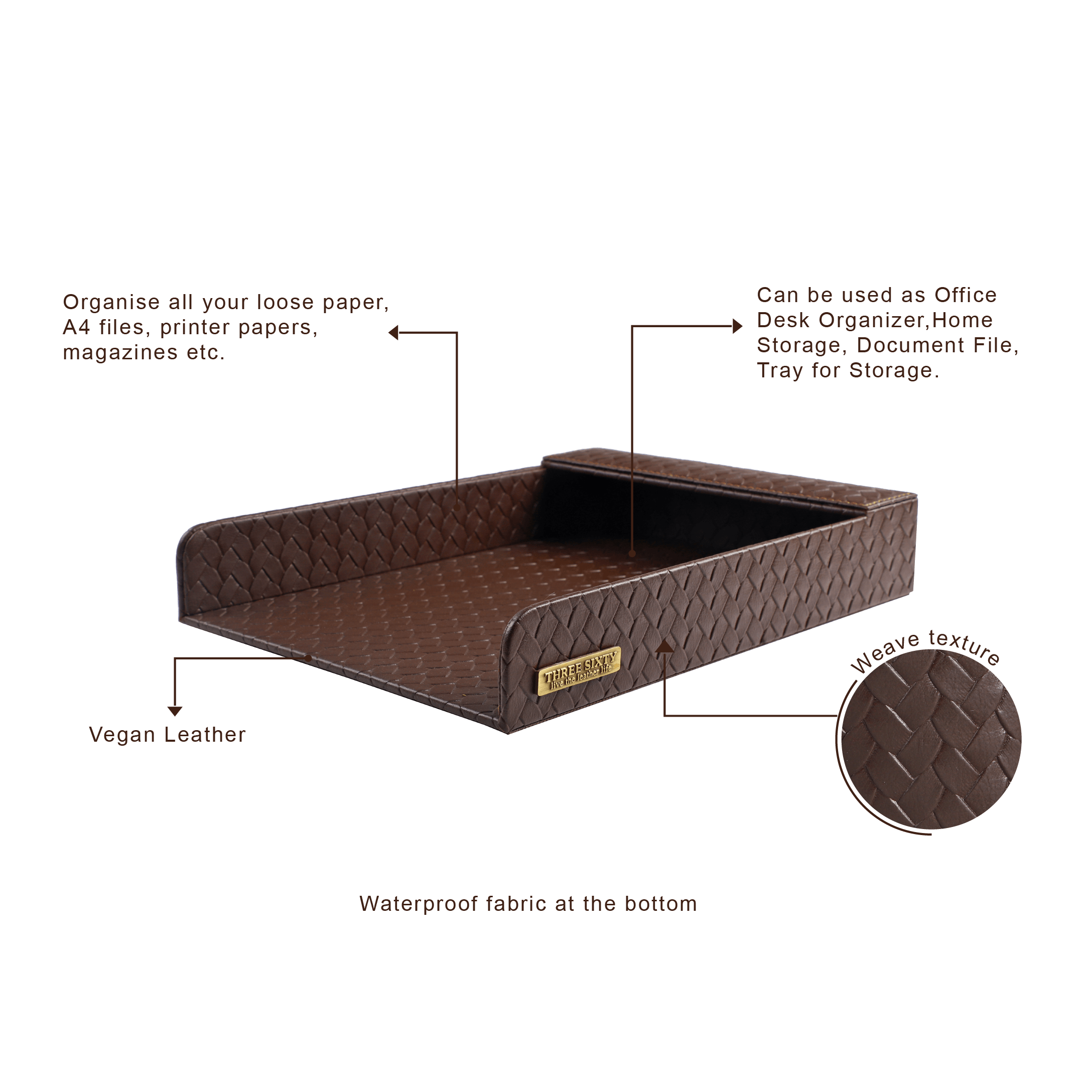 Entwine Paper Tray A4 in Faux Leather Brown