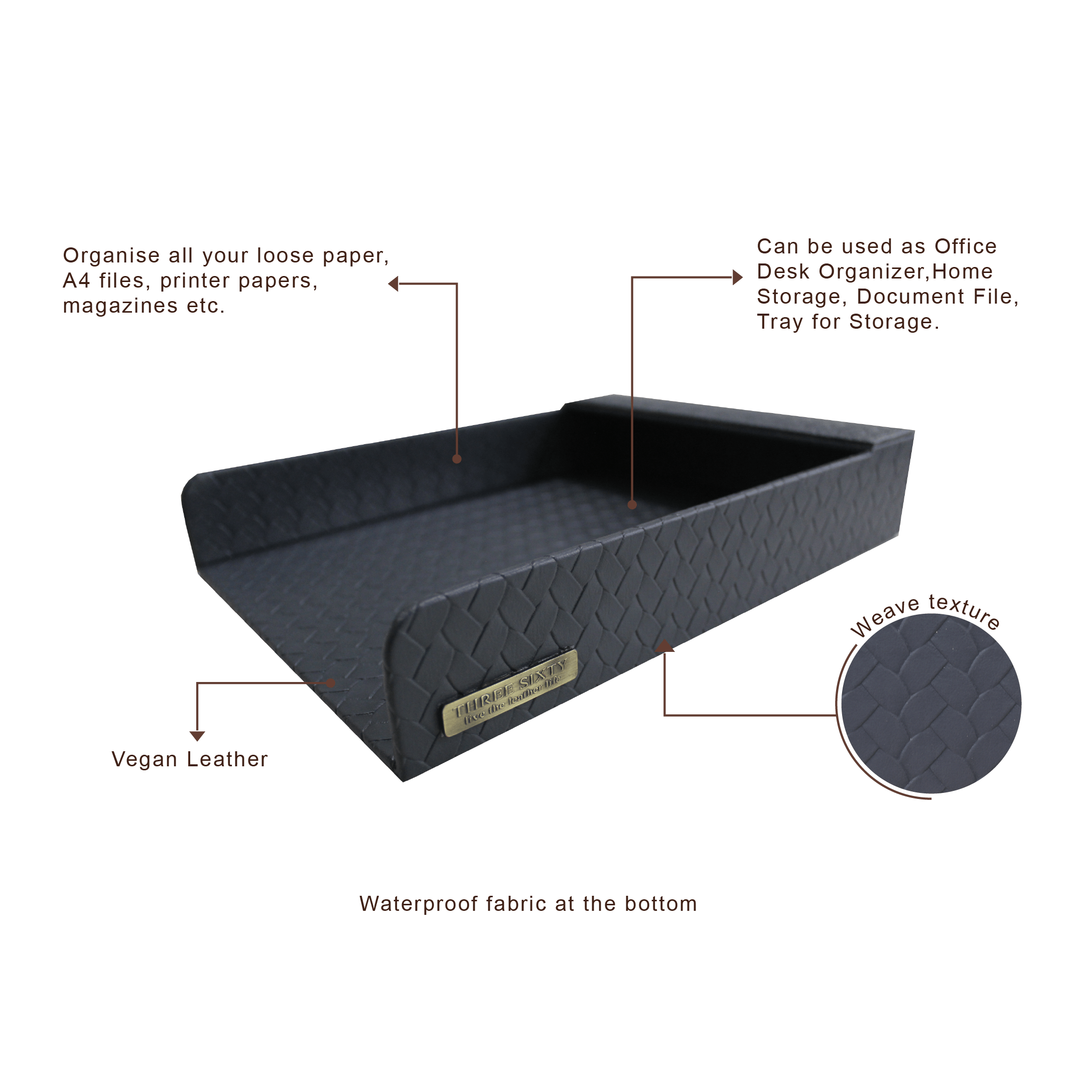 Entwine Paper Tray A4 in Faux Leather Grey