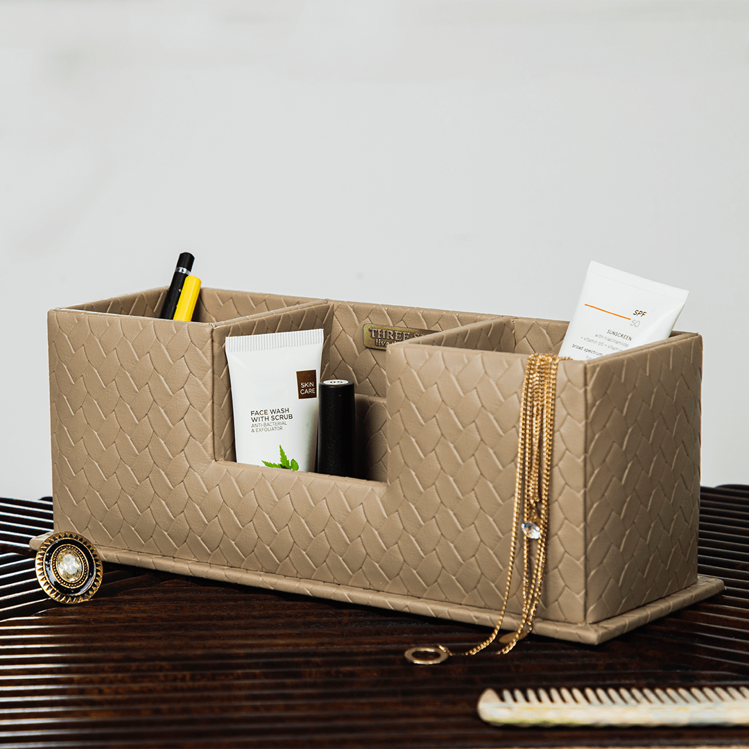 Entwine Desk Caddy Beige | Faux Leather Desk Organizers