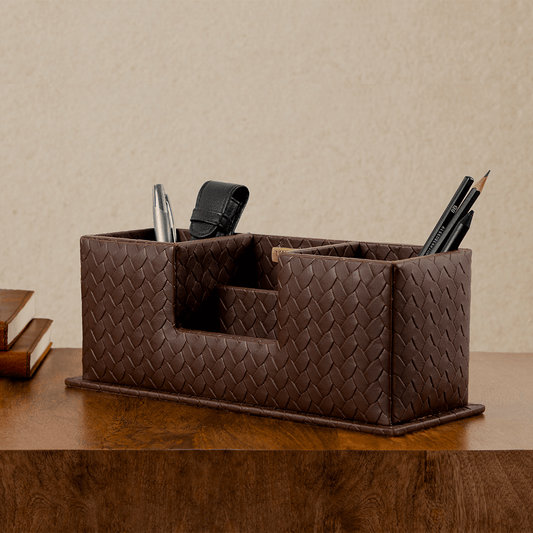 Desk Caddy Brown | Faux Leather Desk Organizers