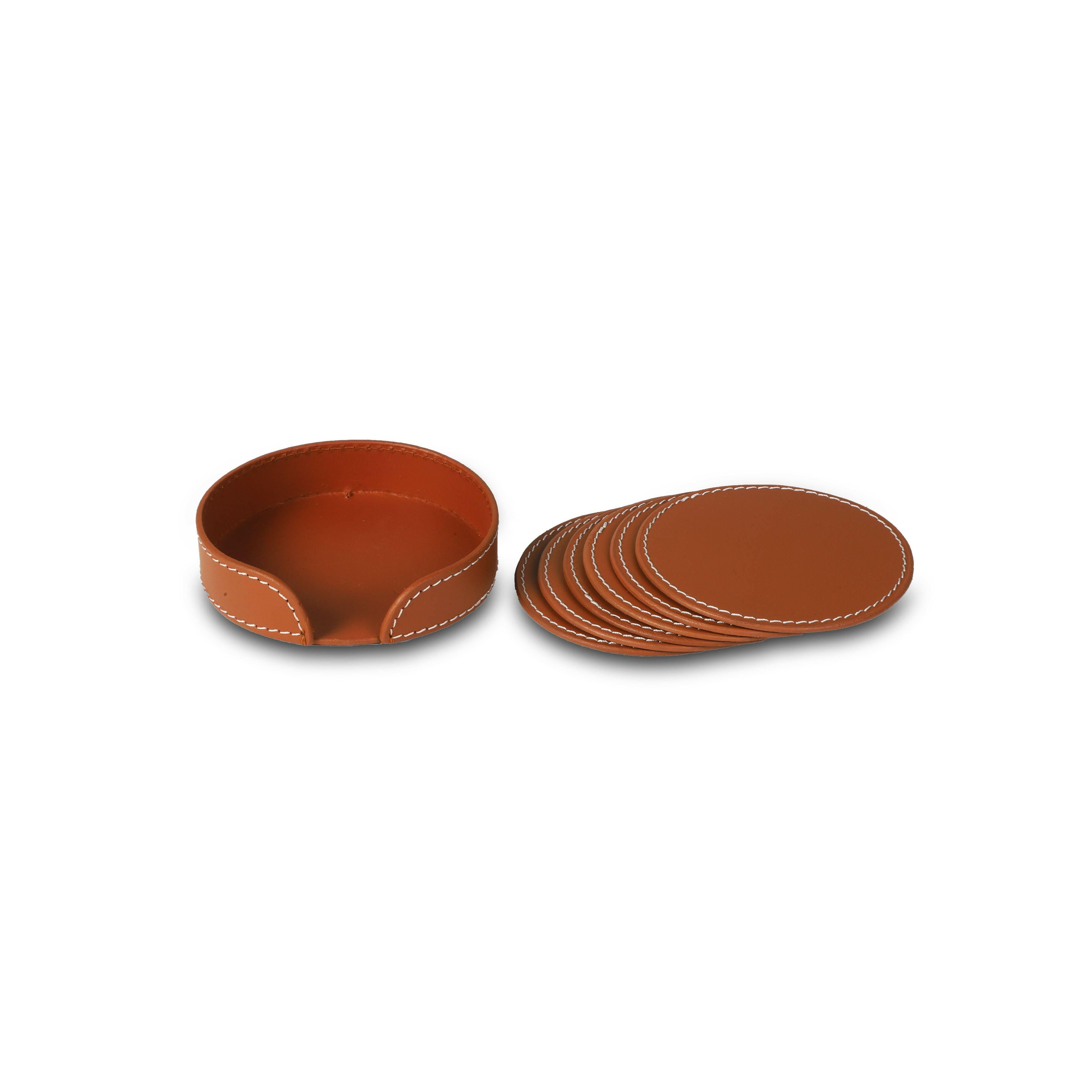 Modella Round Coasters Set Of 6 Cognac
