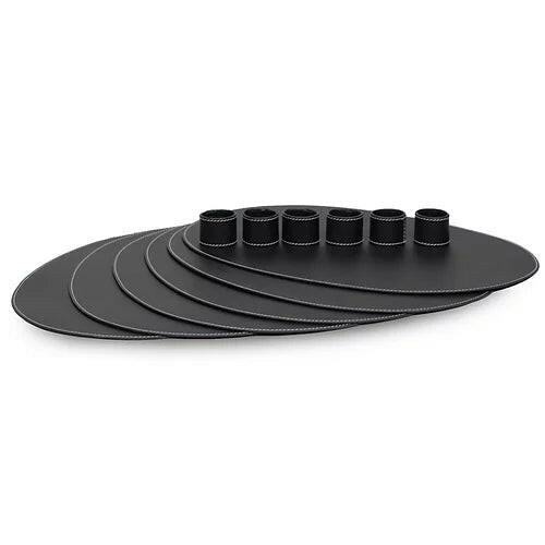 Modella Napkin Holder & Placemats Set Of 6 Black
