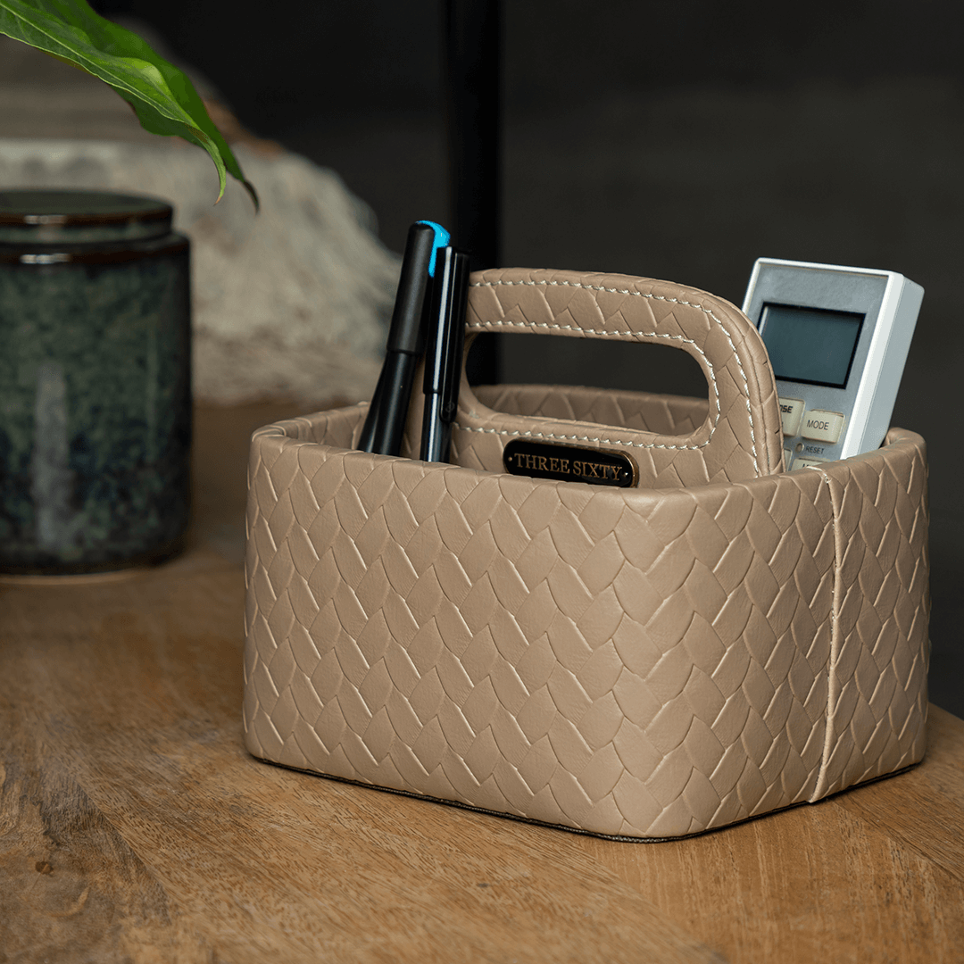 Entwine Multipurpose Caddy Beige | Faux Leather Desk Organizers