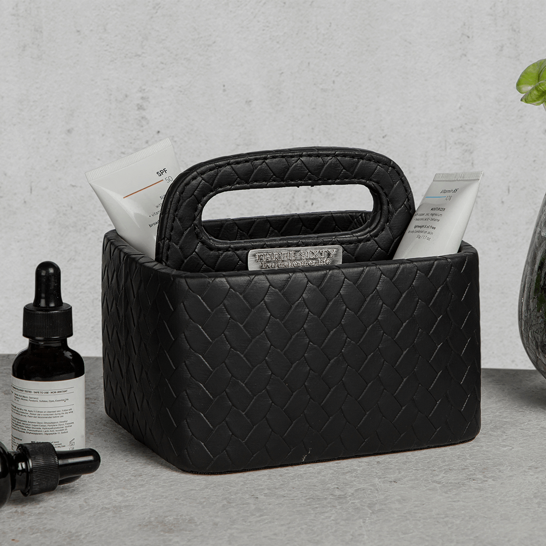 Entwine Multipurpose Caddy Black | Faux Leather Desk Organizers