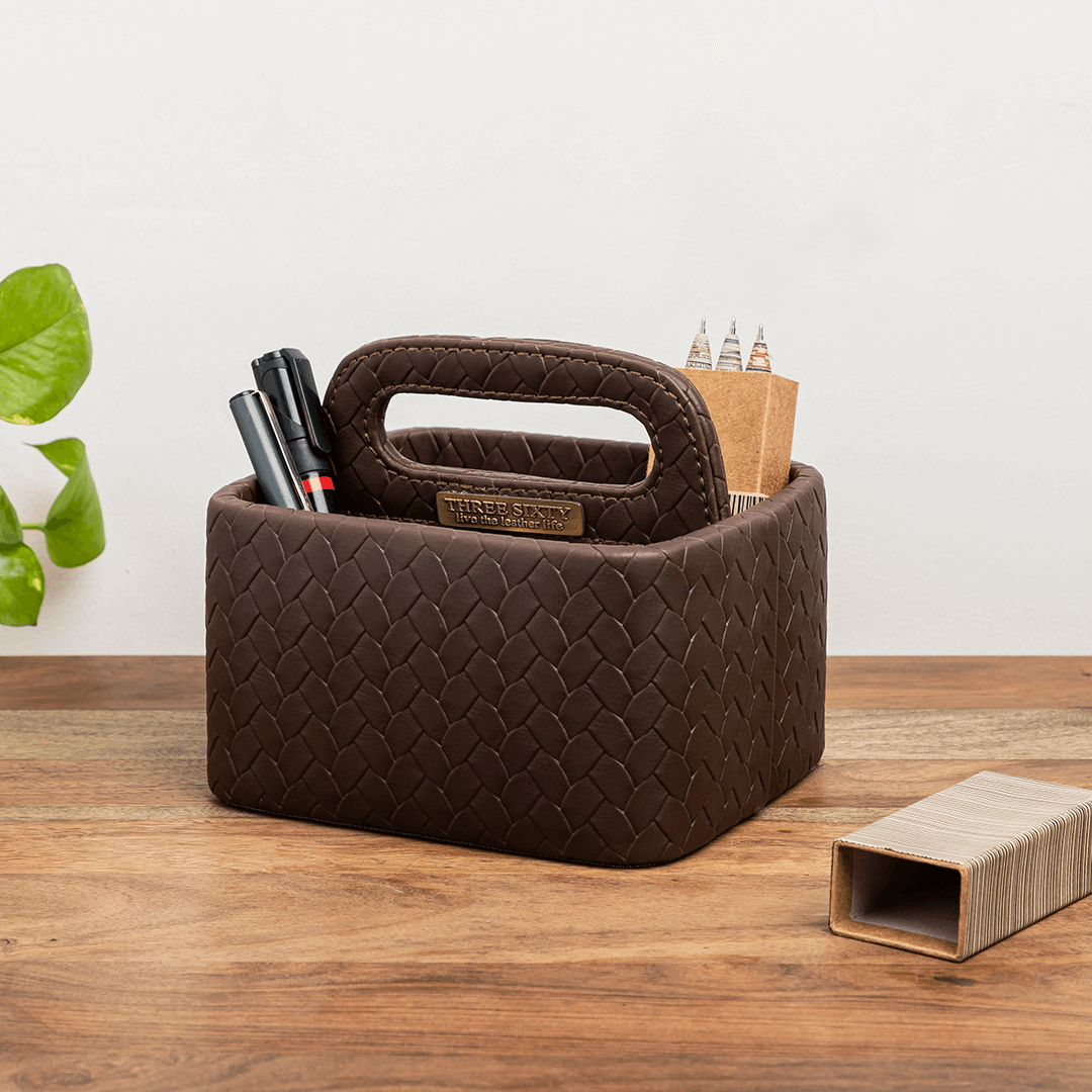 Entwine Multipurpose Caddy Brown | Faux Leather Desk Organizers