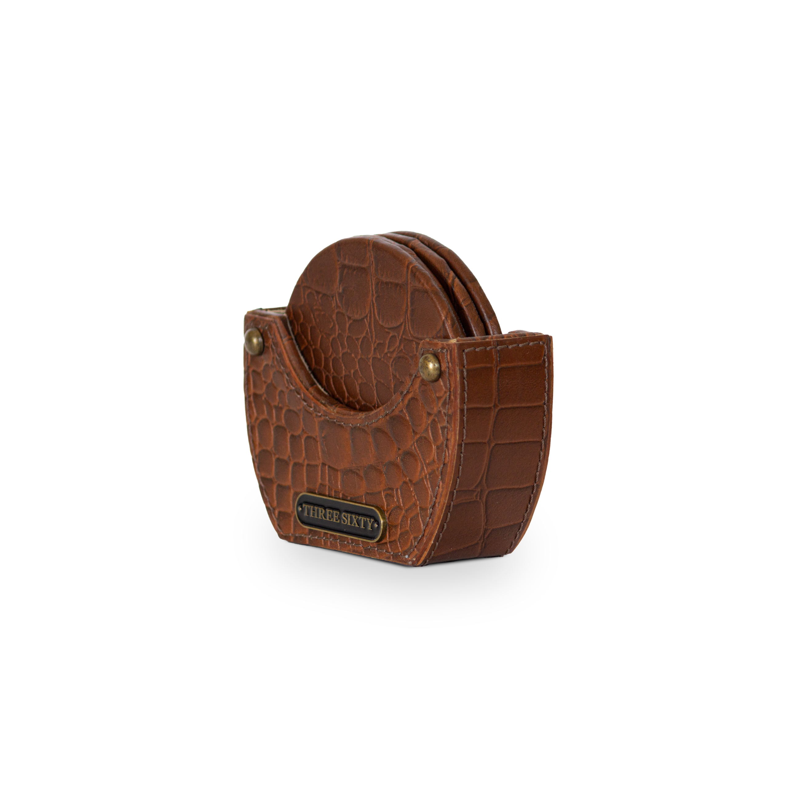 Eden Tan Round Coaster Set of 4 In Genuine Croco Leather