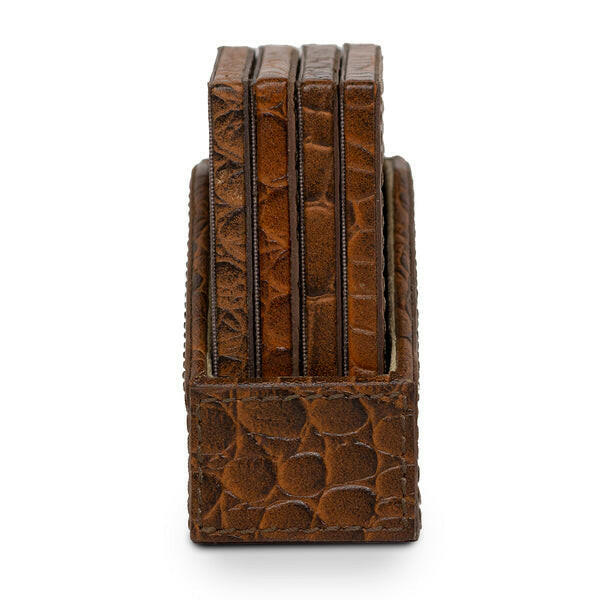 Eden Coaster Set of 4 In Genuine Croco Leather Tan