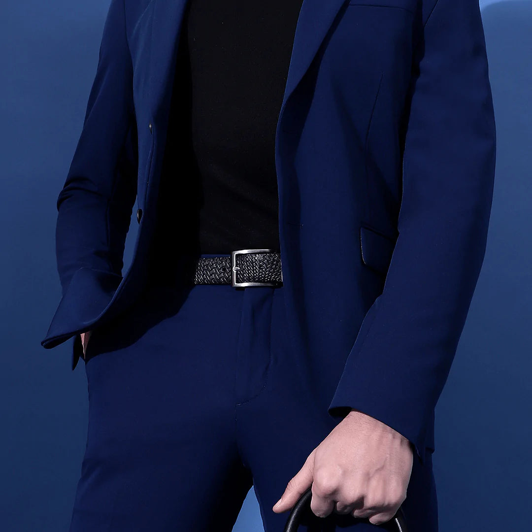 Genuine Leather Belt for Men in Weave Texture