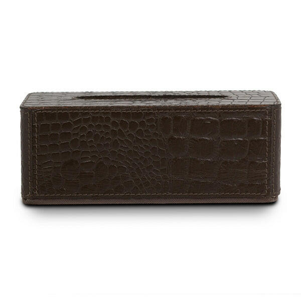 Eden Tissue Box In Genuine Croco Leather Brown
