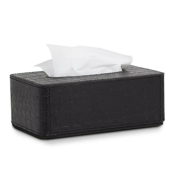 Eden Tissue Box In Genuine Croco Leather Black