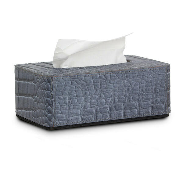 Eden Tissue Box In Genuine Croco Leather Grey