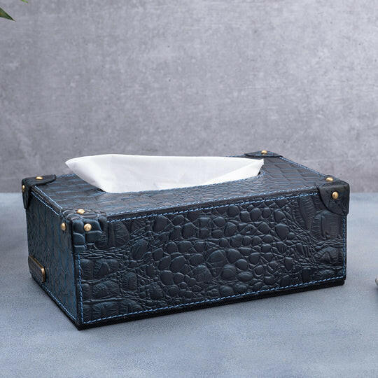 Eden Tissue Box With Rivets Blue