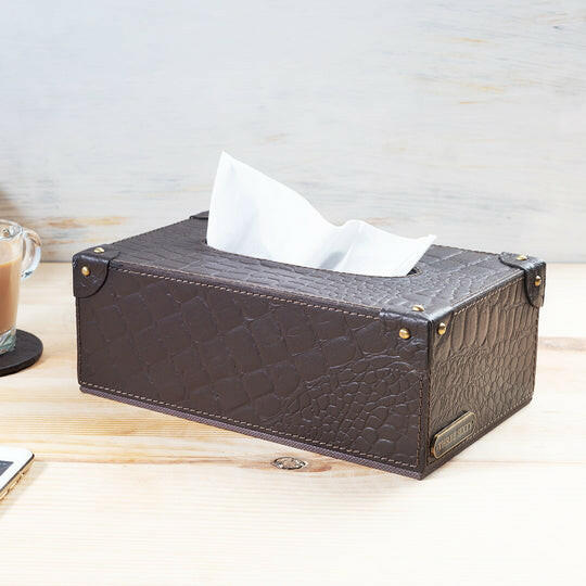 Eden Tissue Box With Rivets Brown