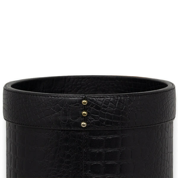 Eden Waste Bin In Genuine Croco Leather Black