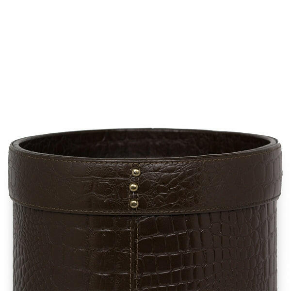 Eden Waste Bin In Genuine Croco Leather Brown