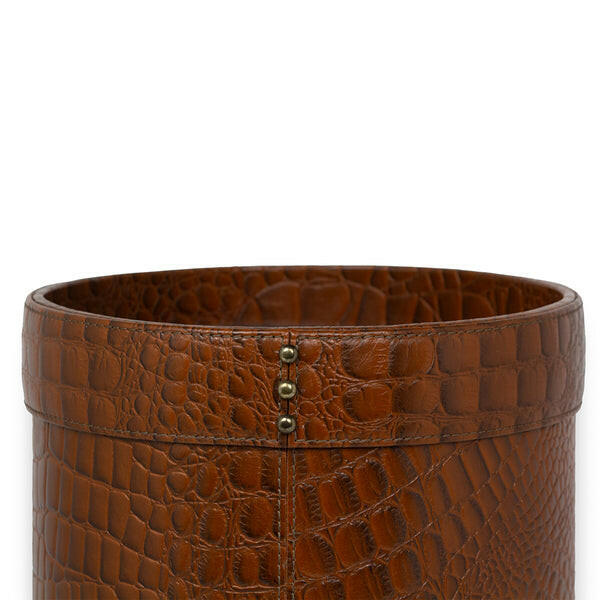 Eden Waste Bin In Genuine Croco Leather Tan