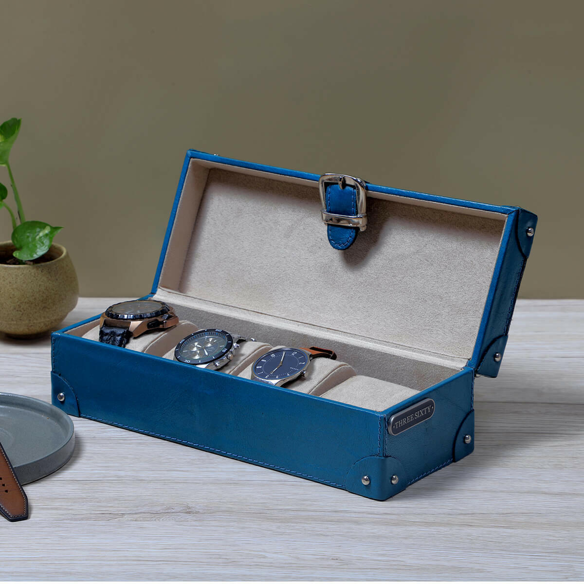 Watch Box of 4 Waxy Leather - Blue