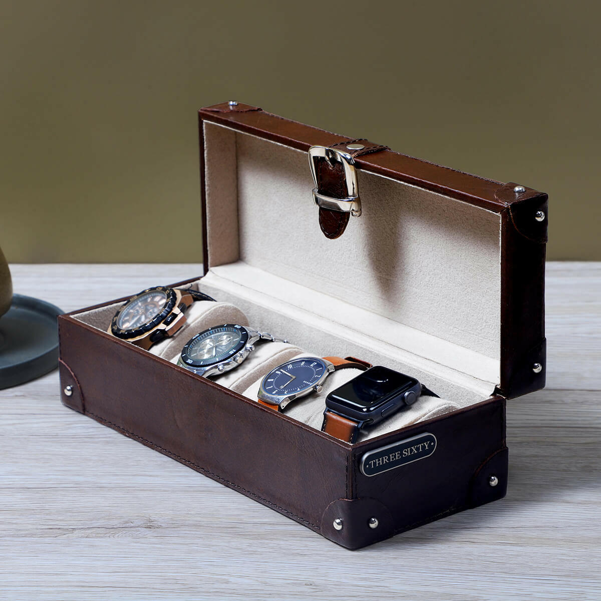 Watch Box of 4 Waxy Leather - Brown