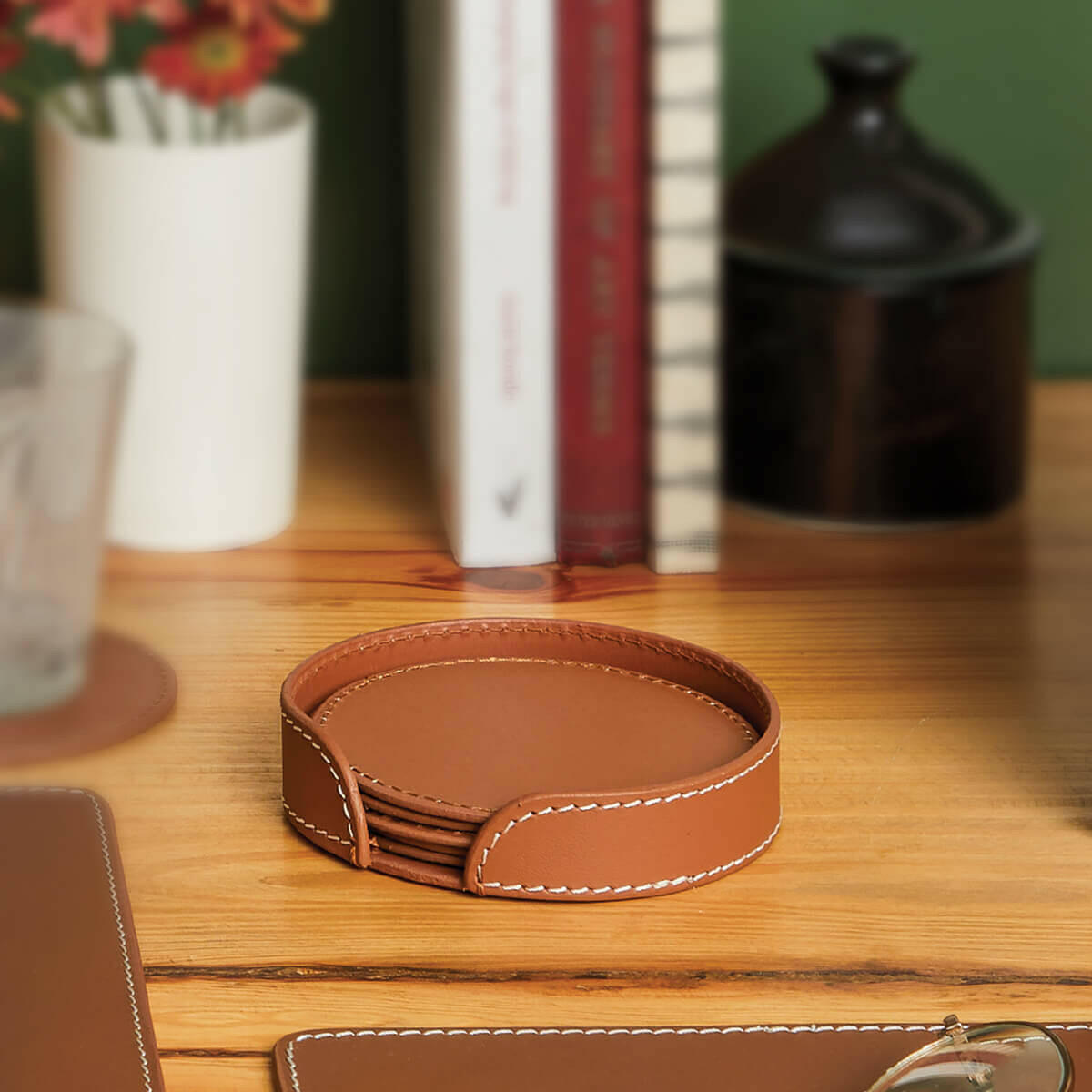 Modella Round Coasters Set Of 6 Cognac