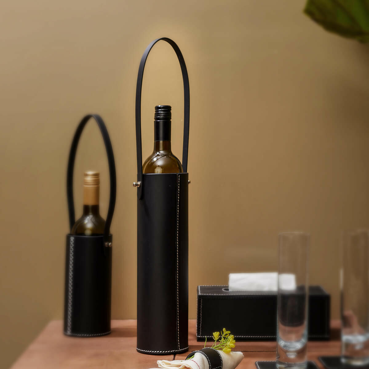 Modella Tall Single Wine Bottle Holder Black
