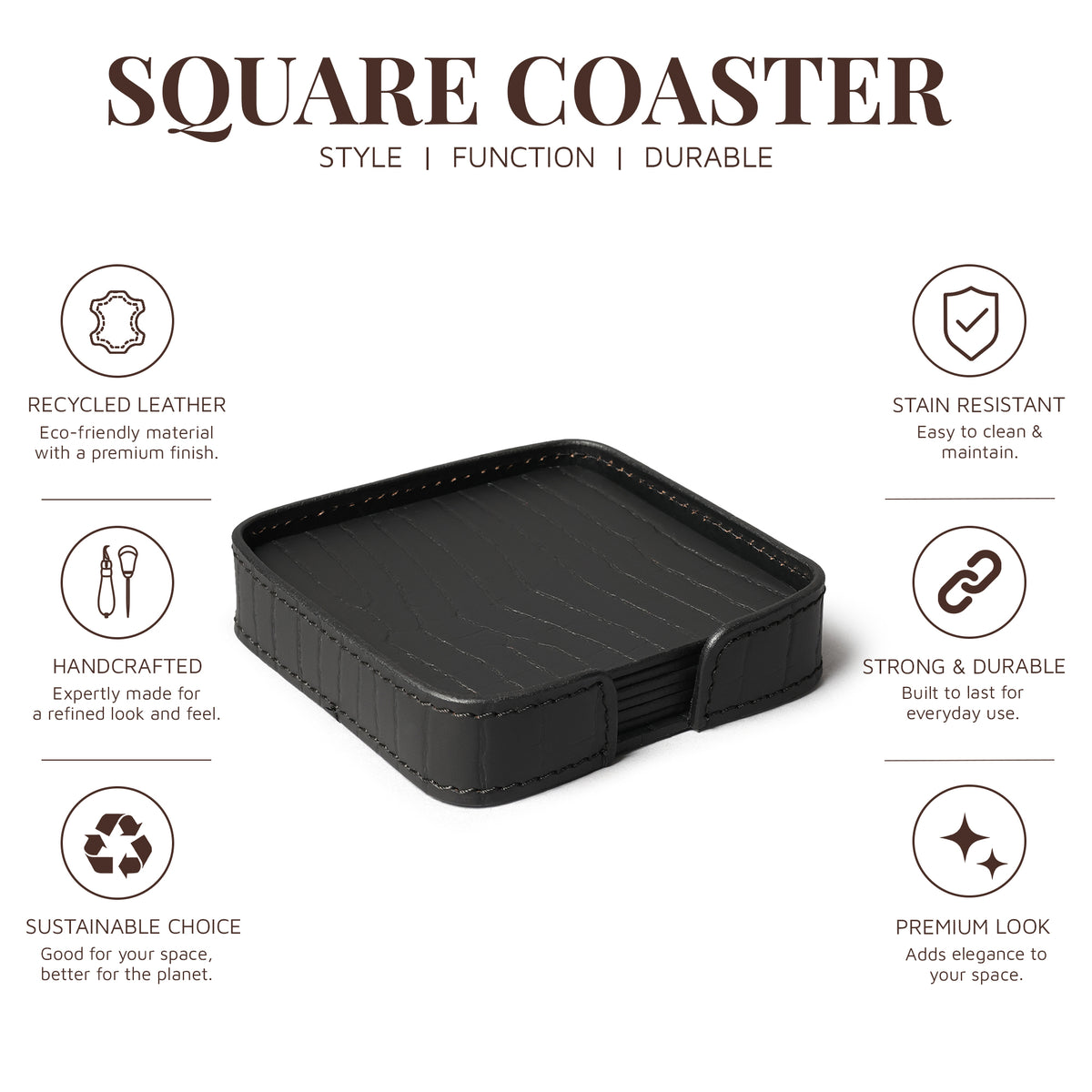 Sterling Croco Coasters Square Black