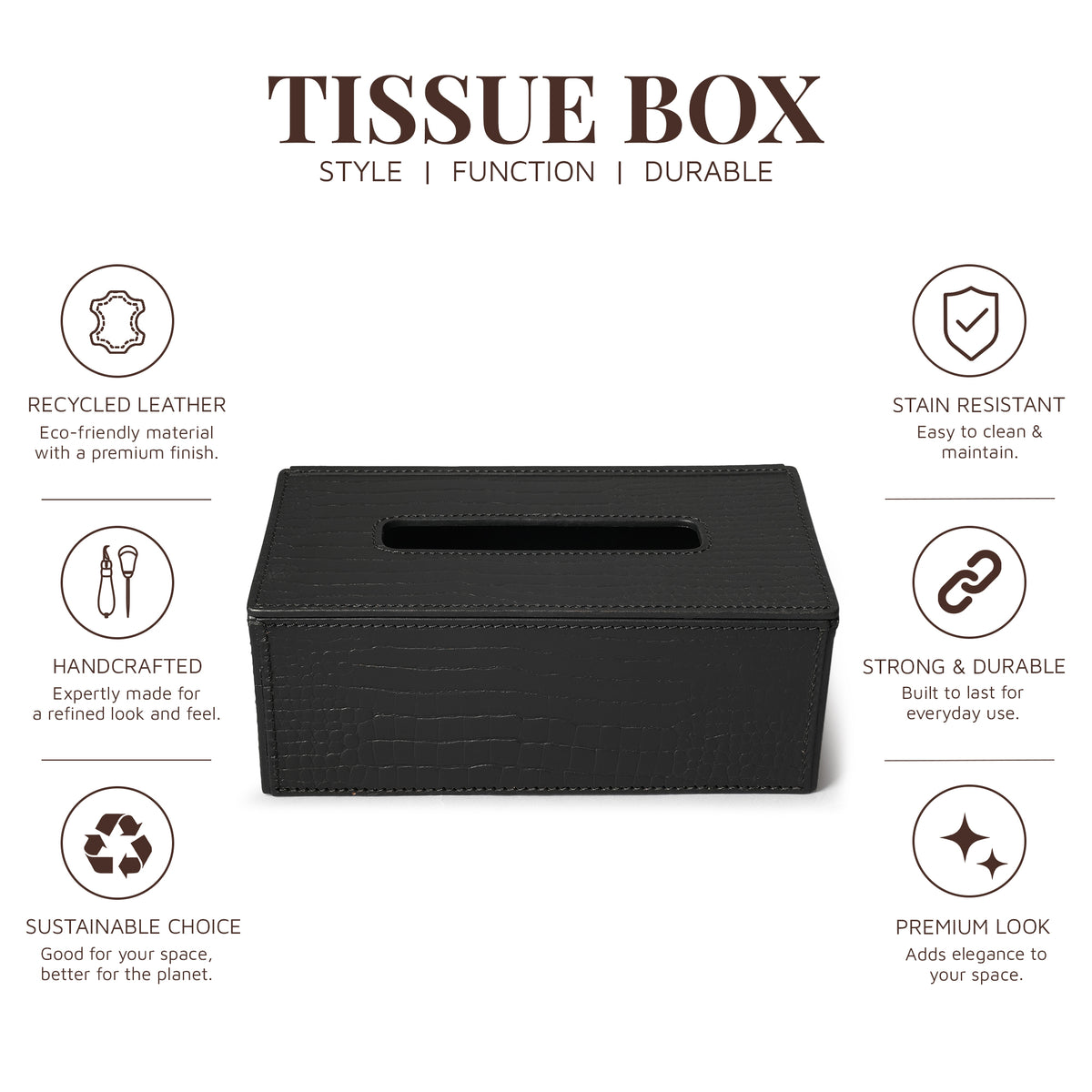 Sterling Croco Tissue Box Holder Black