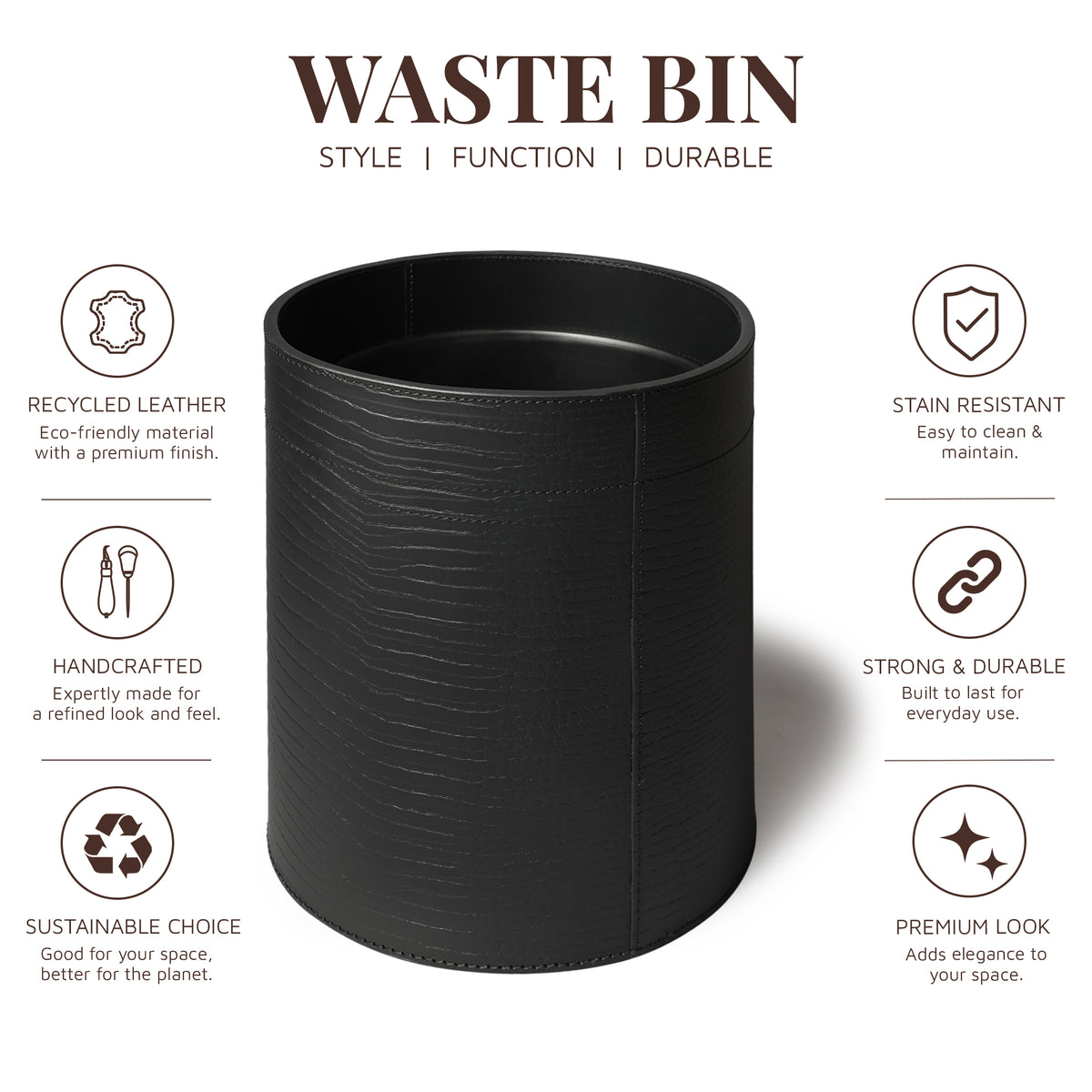 Sterling Croco Wastebin With Metal Inner Black