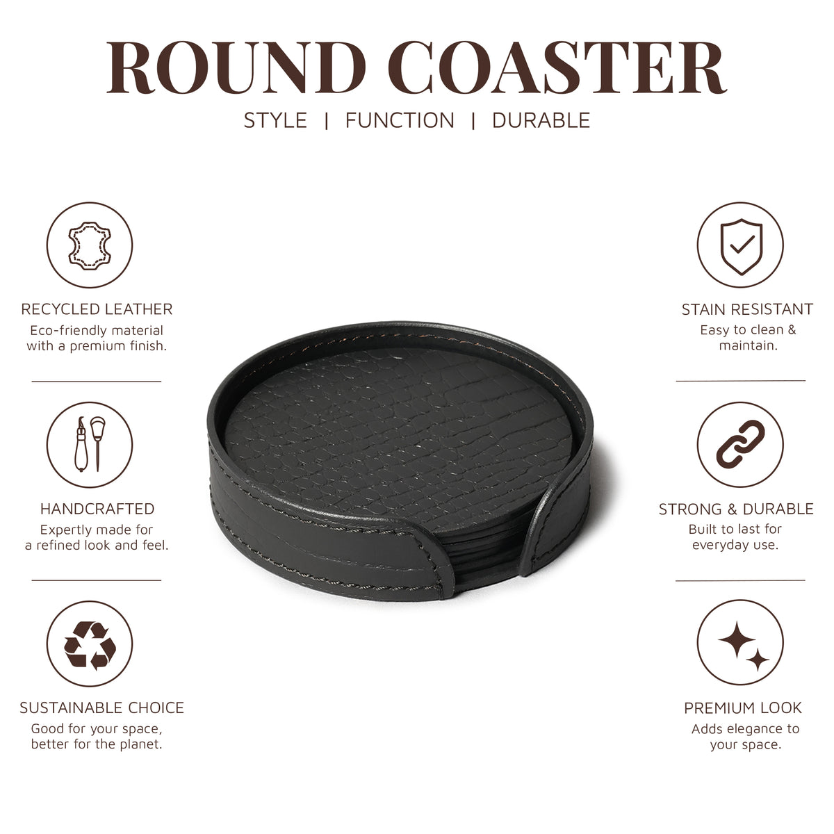 Sterling Croco Coasters Round Black