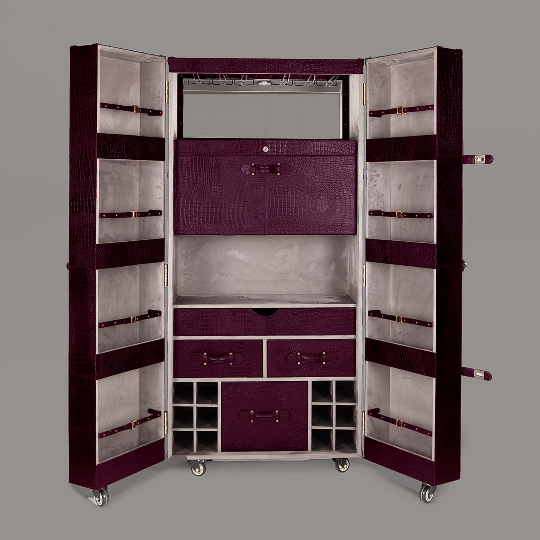 Artemis Croco Tall Leather Bar Burgundy