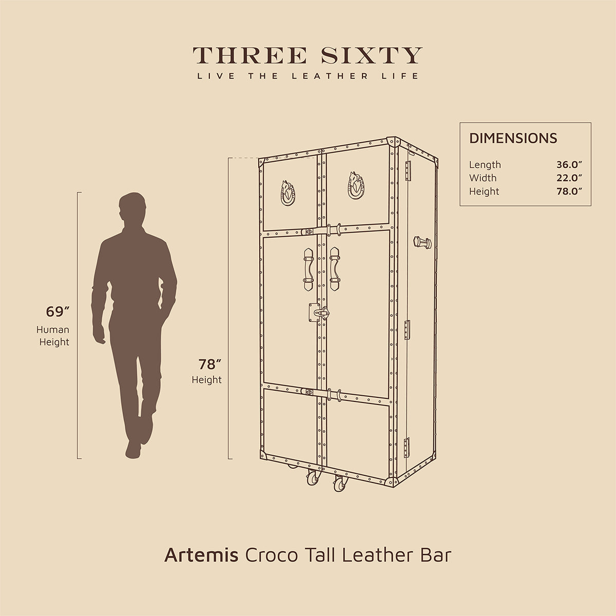 Artemis Croco Tall Leather Bar Brown