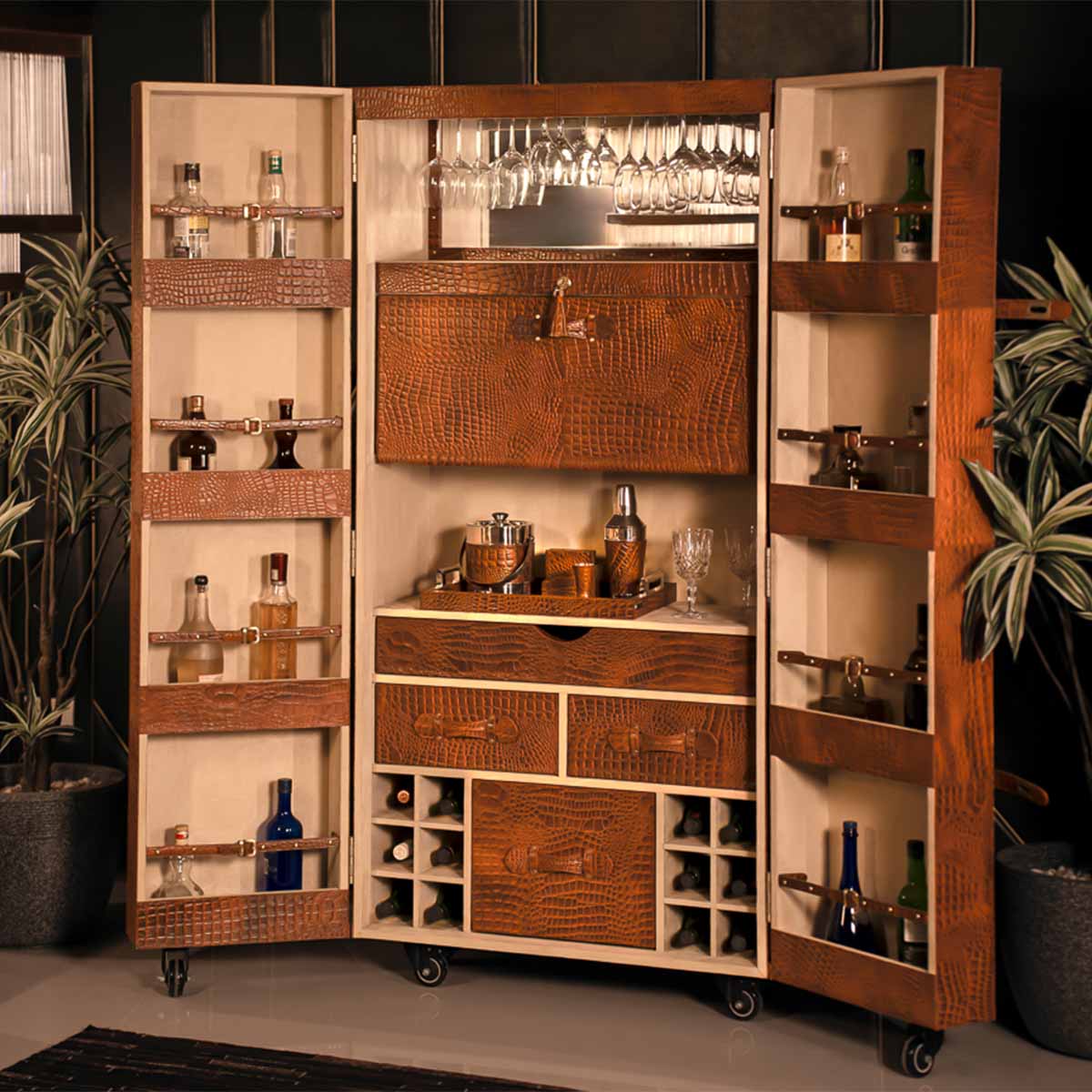 Artemis Croco Tall Leather Bar Tan - Three Sixty Life