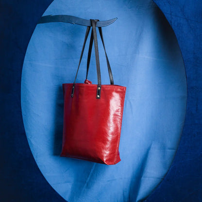 Auna Tote Bag- Genuine Waxy Leather Red