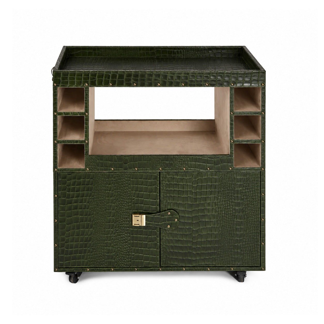 Belize Croco Leather Bar Trolley Green